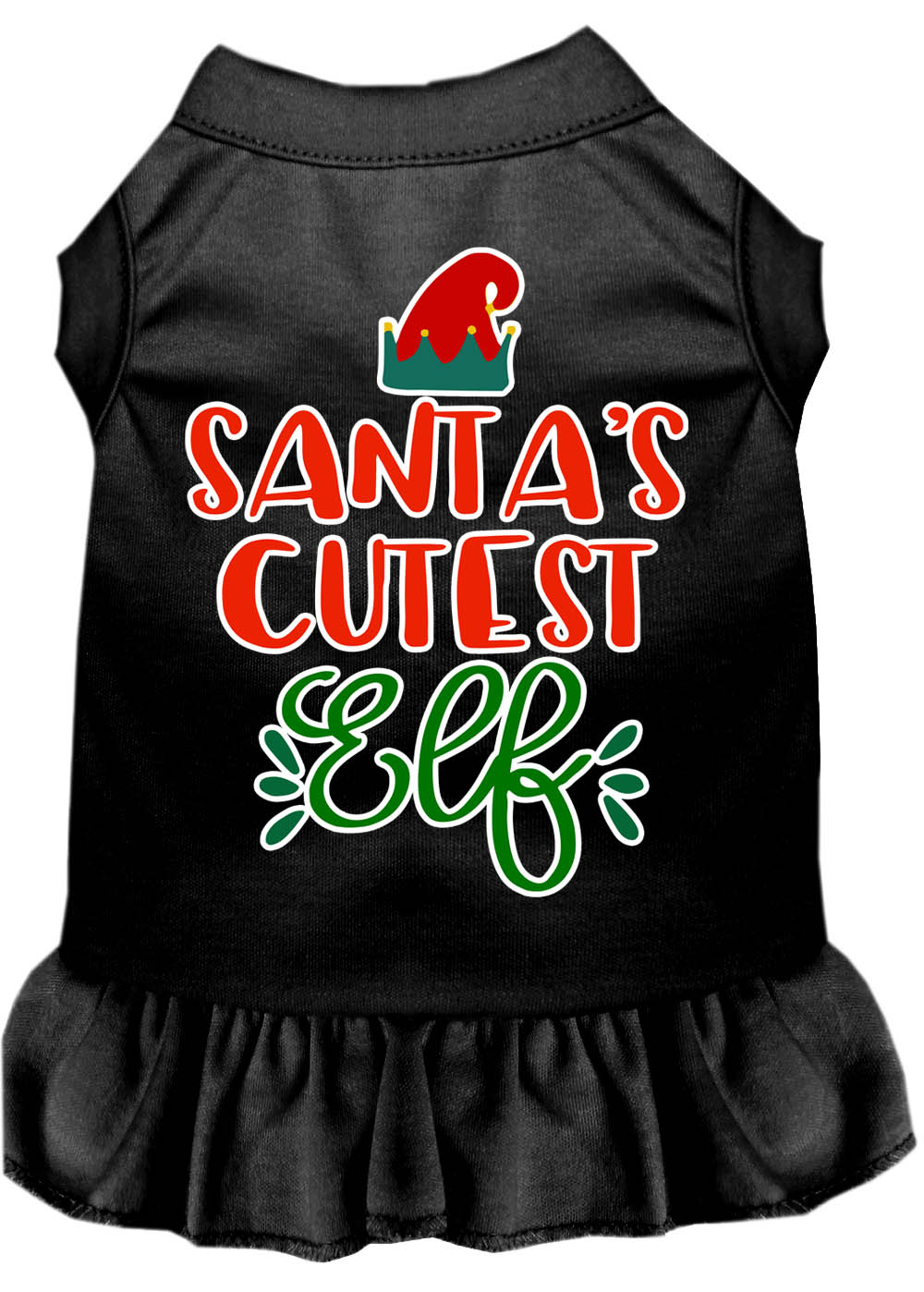 Santa's Cutest Elf Screen Print Dog Dress Black Med